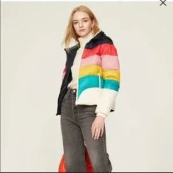 Marine Layer Women's Apres Puffer Navy Rainbow Wave - S NWT - Picture 3 of 9